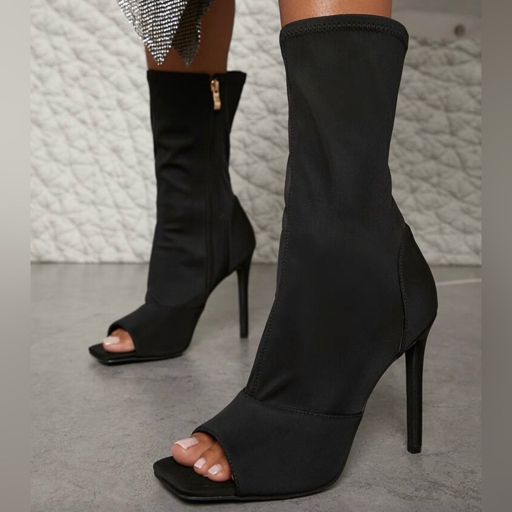 SHEIN Black Peep Toe Heeled Boots